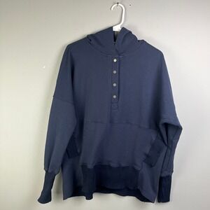 Bucket List Hoodie Womens Medium Navy Blue Snap Neck Ribbed Trim Pullover